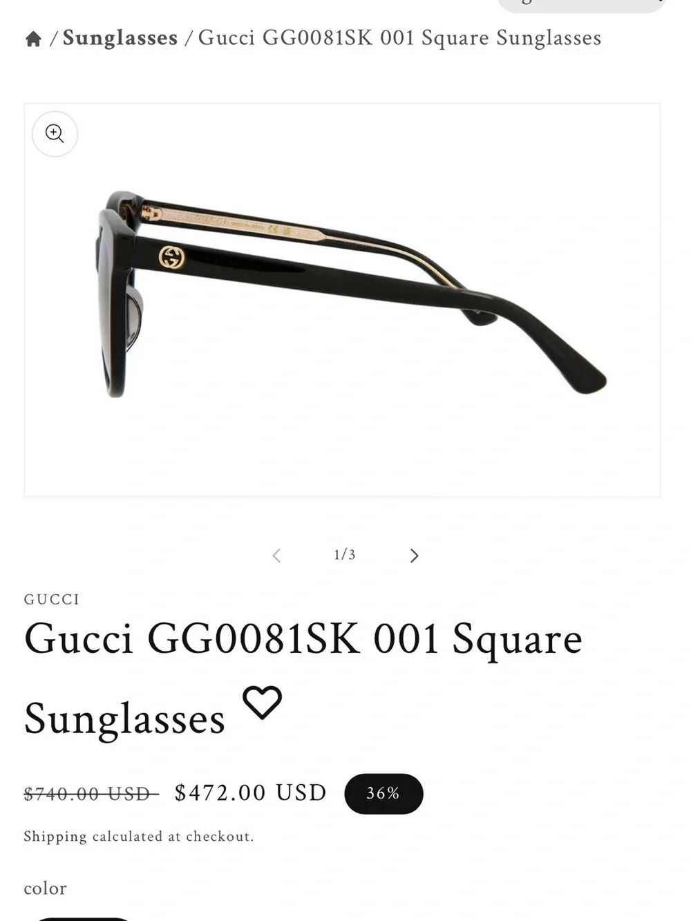 Gucci Black Square Sunglasses with Gold Accents